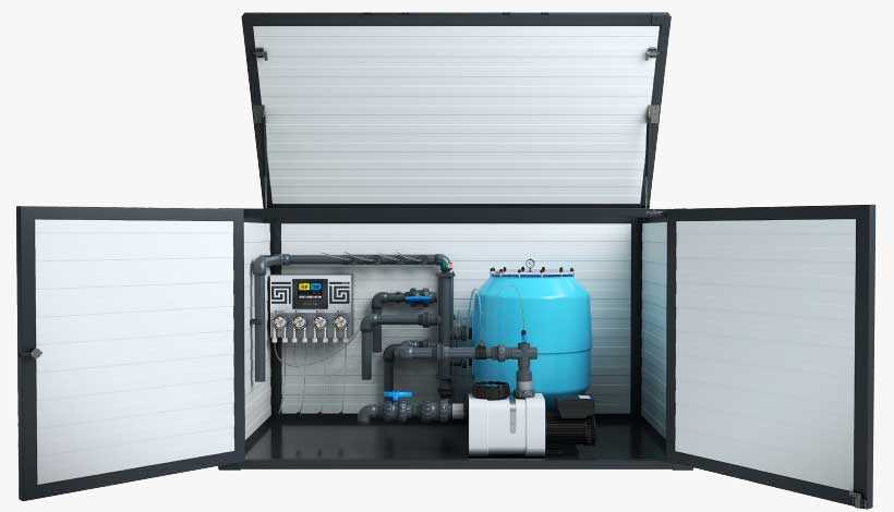 Technikbox mit der gesamten Pooltechnik